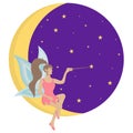 Fairy sitting on the moon with a magic wand. Royalty Free Stock Photo